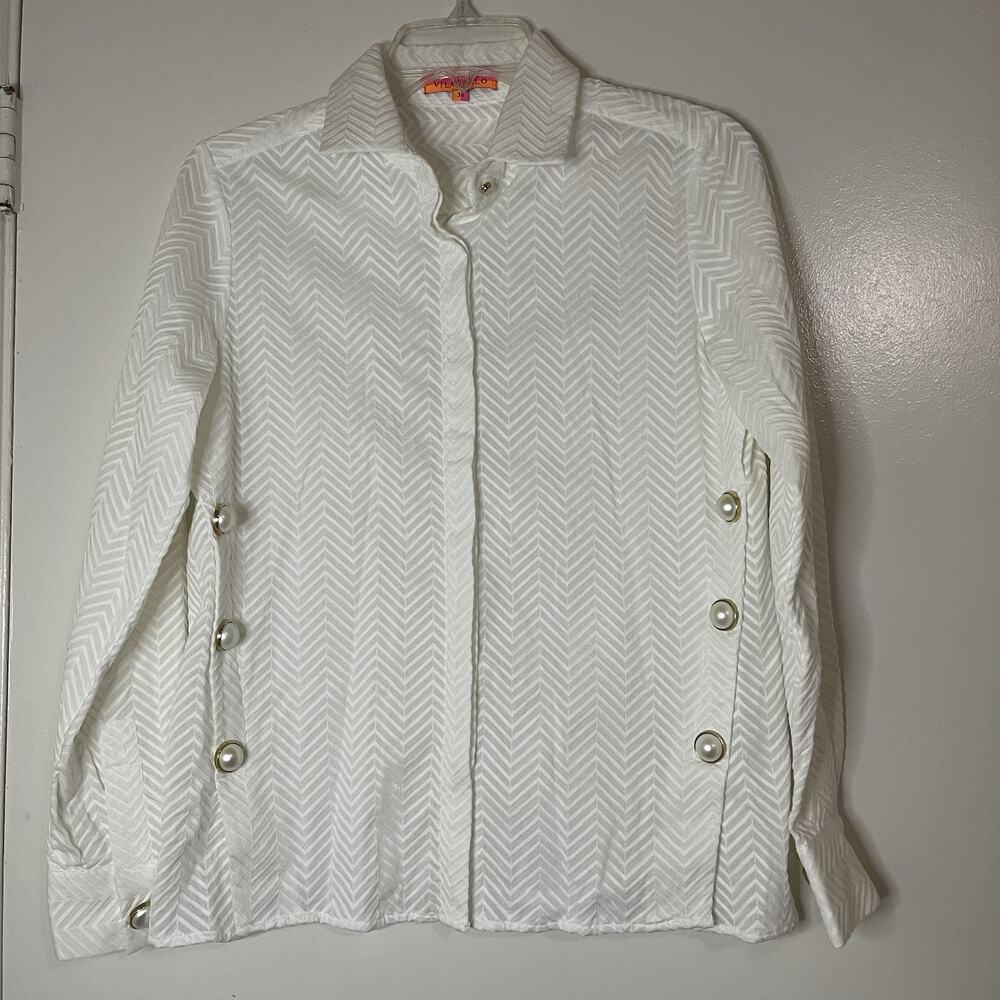 Vilagallo White button down Pearl accents woven cotton shirt size 38